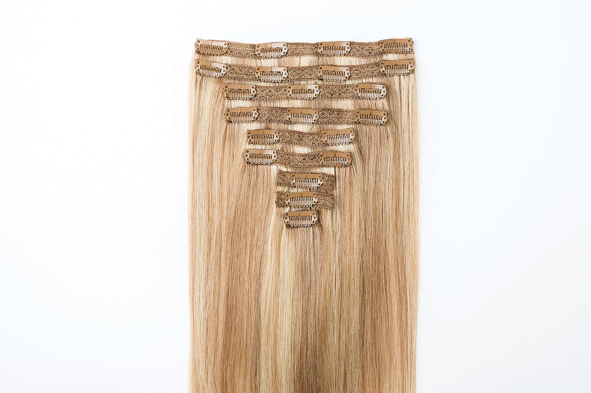 #16/22 Caramel Light Blonde Mix Classic Clip In Hair Extensions 9pcs