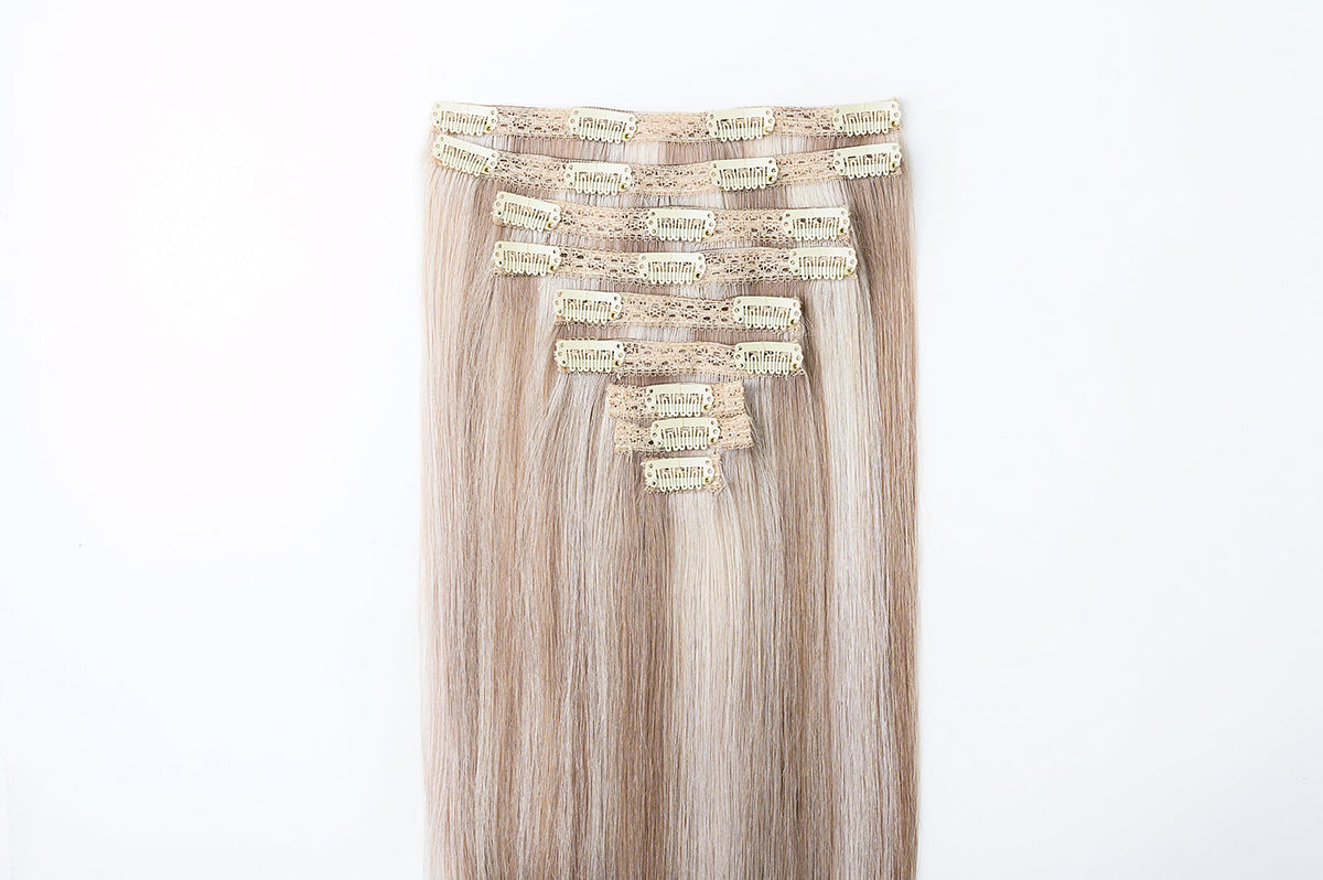 #18/60 Pearl Ash Blonde Highlights Classic Clip In Hair Extensions 9pcs