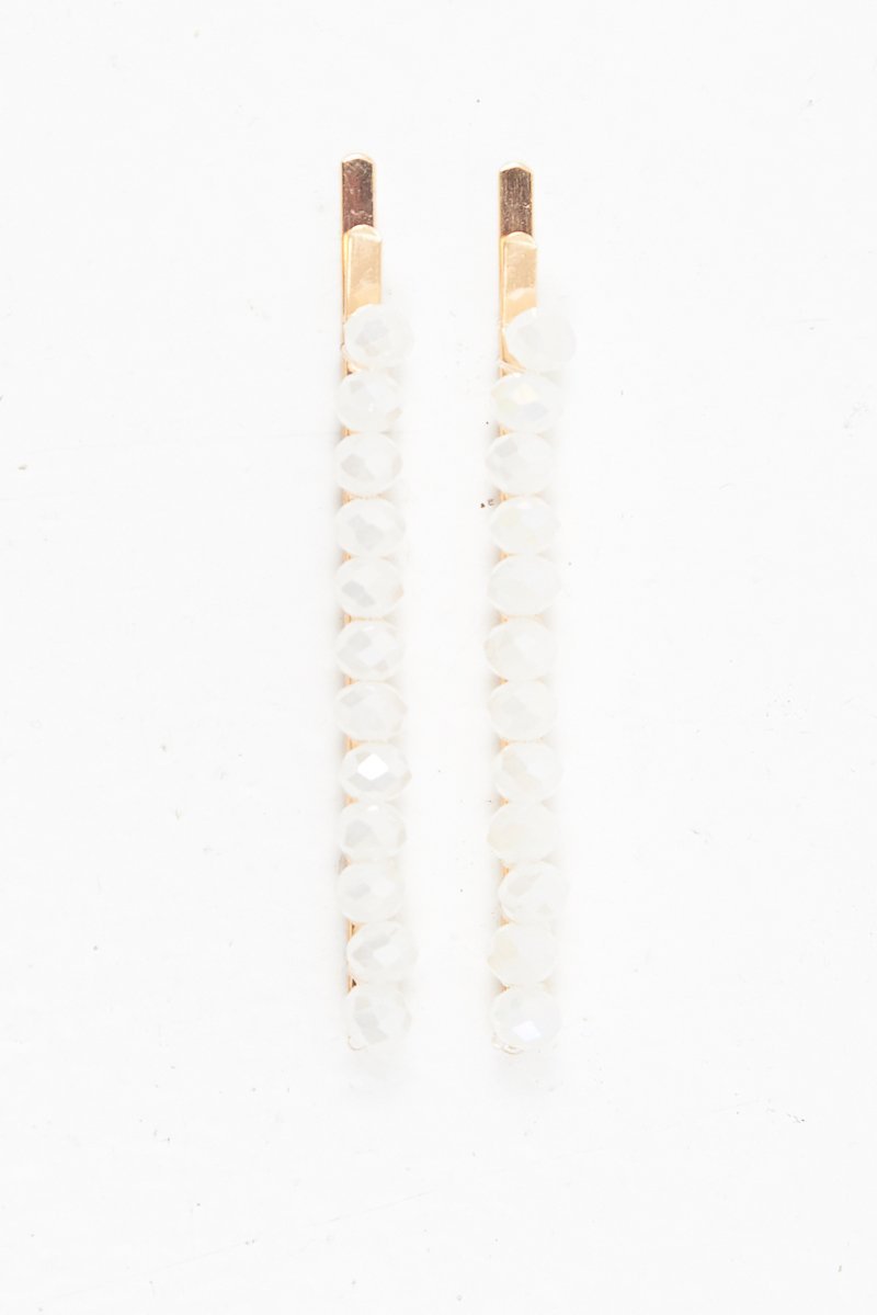 White Crystal Embellished Pack of 2 Hair Clips - Patrice