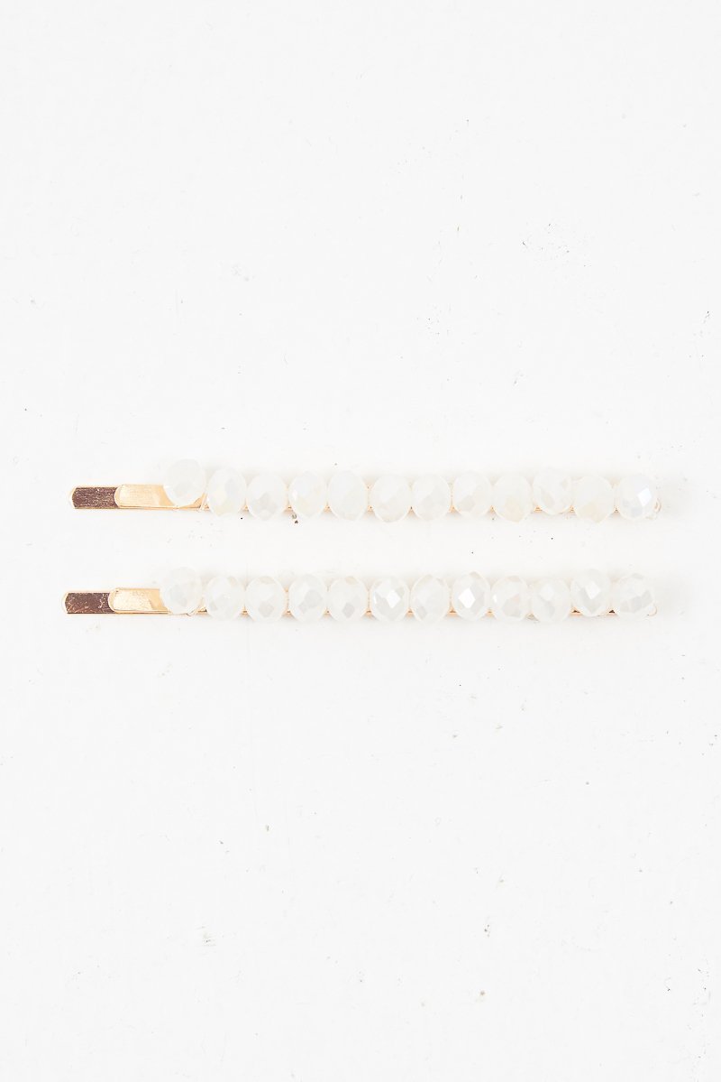 White Crystal Embellished Pack of 2 Hair Clips - Patrice