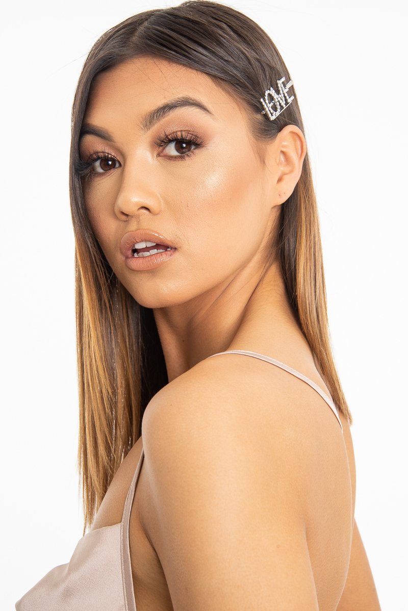 Silver Diamante Love Slogan Hair Slide - Eriel