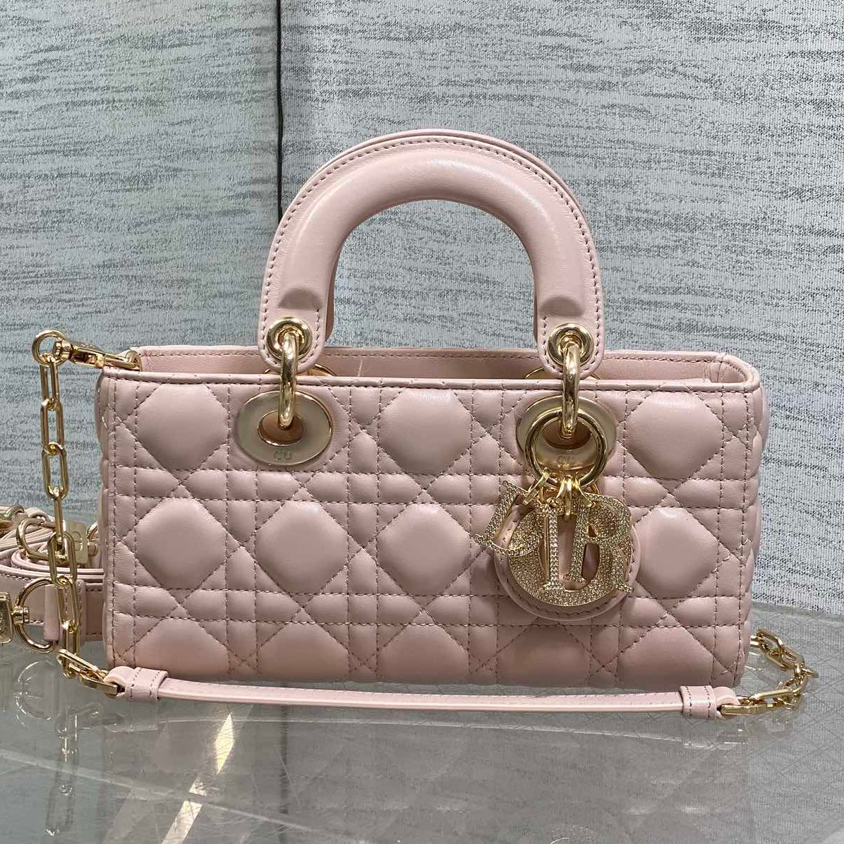 Dior 2026 Lady D-Joy Bag 22cm Powder Pink Cannage Lambskin