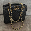 Chanel 2026 Vintage Shopping Tote Bag 28cm Black Embossed Calfskin